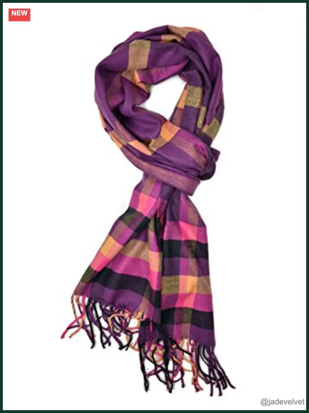Soft Cashmere Feel Acrylic Plaid Scarf with Fringe Tassel Winter Accessory